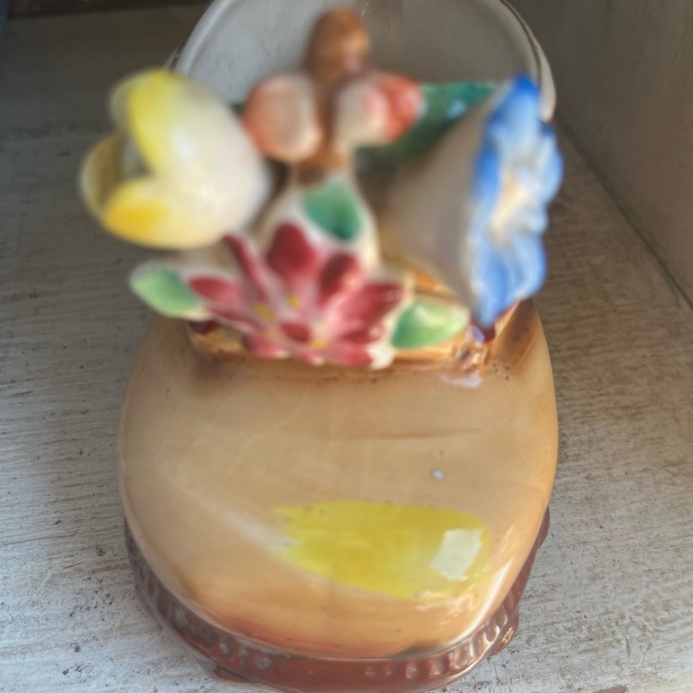 Hand-Painted Ceramic Shoe Figurine with Floral Detail